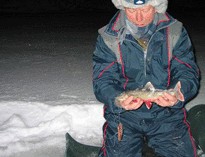 Nyfångad röding vid pimpelfiske